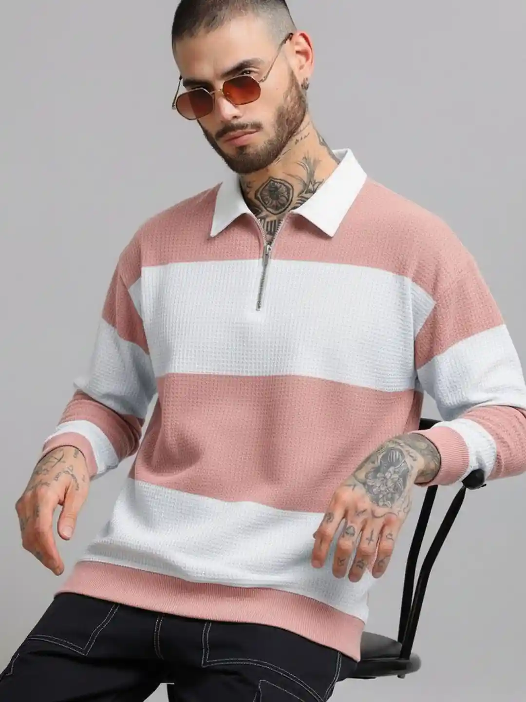Buy Try This Colourblocked Polo Collar Long Sleeves Pullover