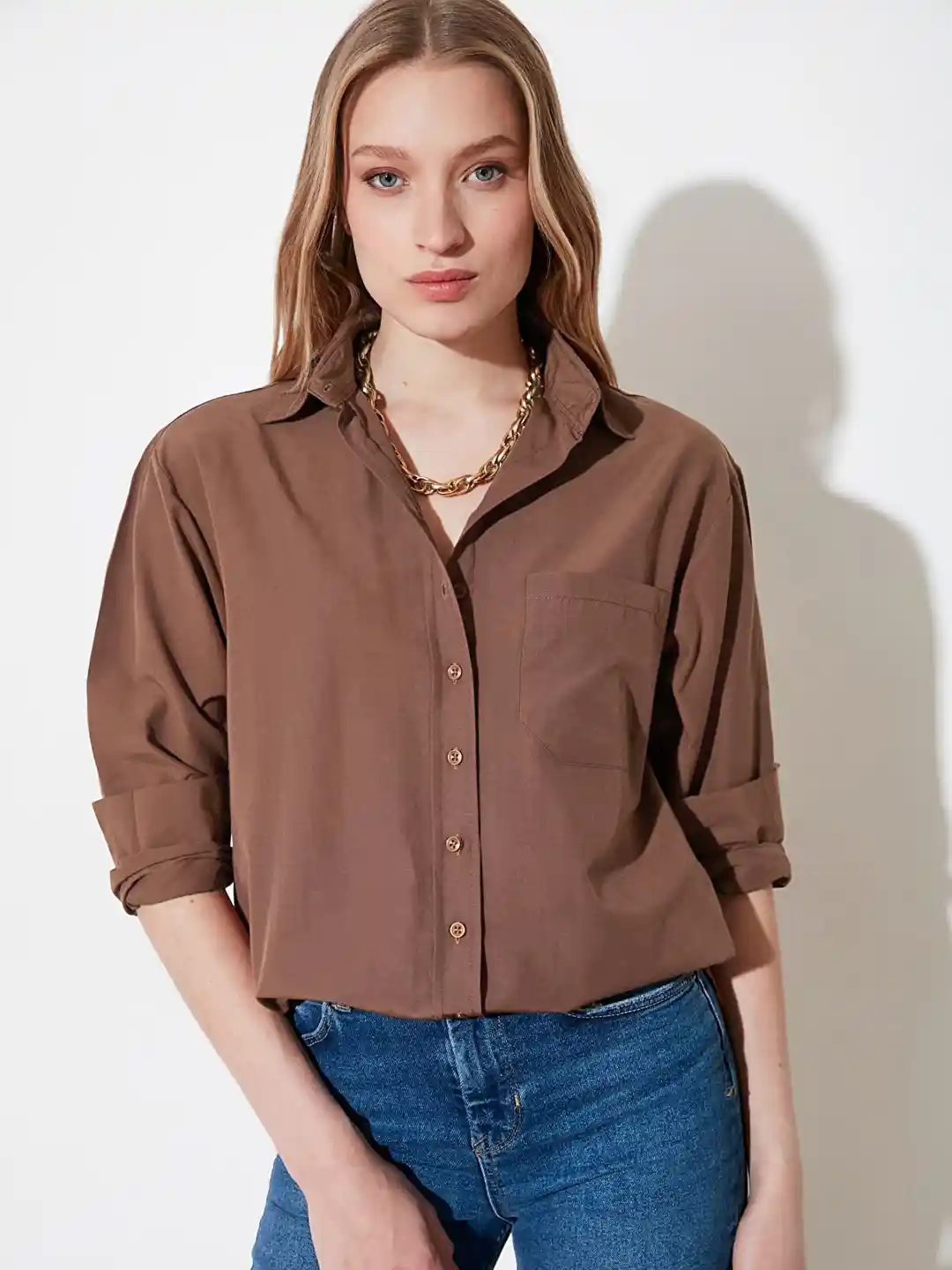 Buy Trendyol Women Brown Spread Collar Casual Shirt Shirts for