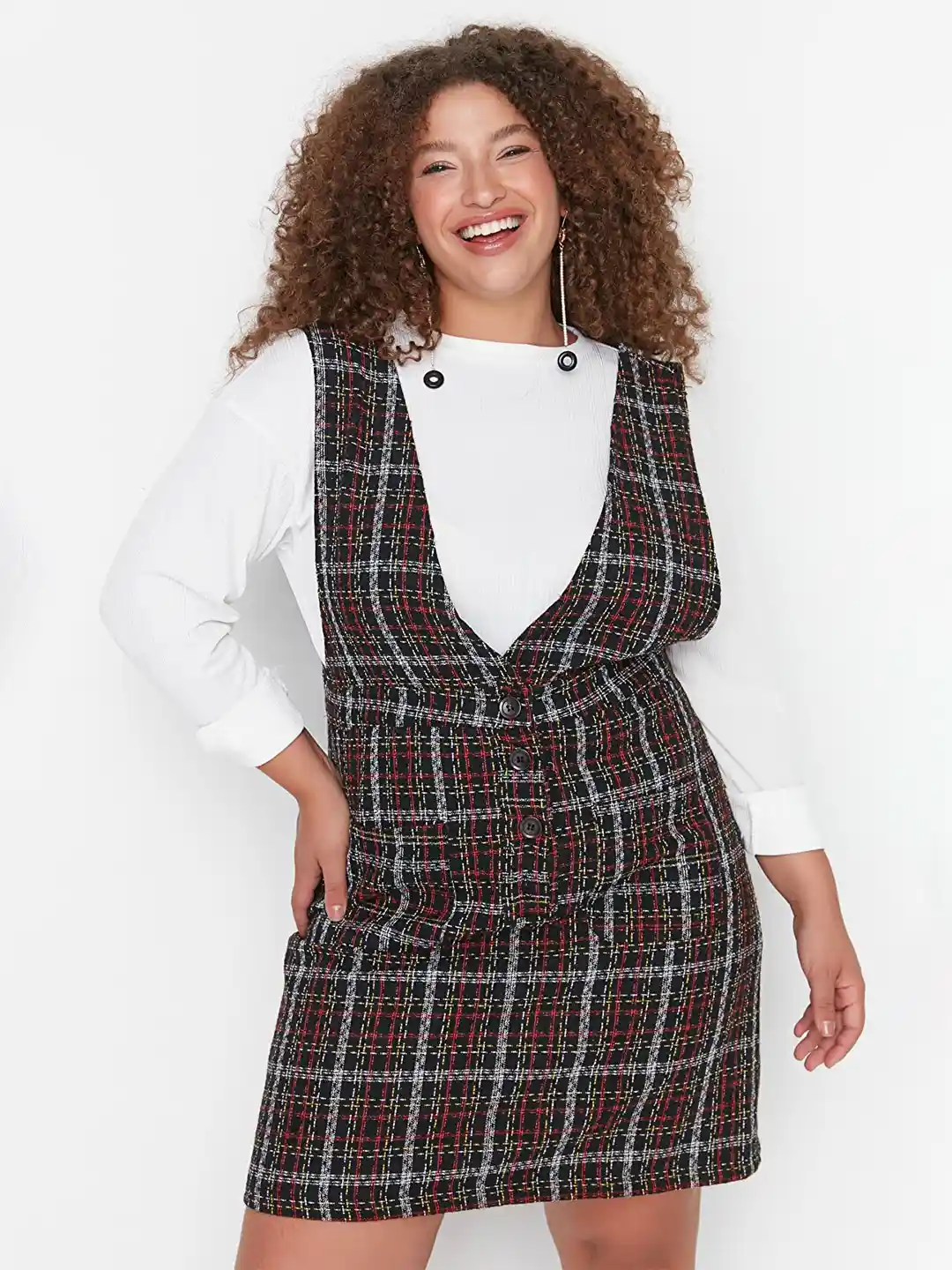 Buy Trendyol Plus Size Checked Pinafore Dress Dresses for Women