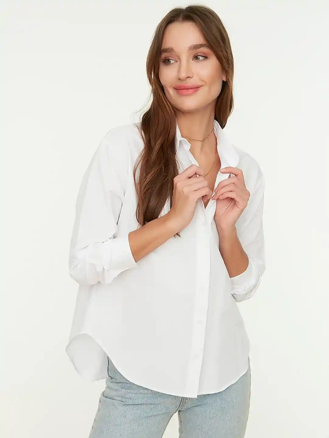 Trendyol Women White Pure Cotton Loose Fit Casual Regular Fit Shirt