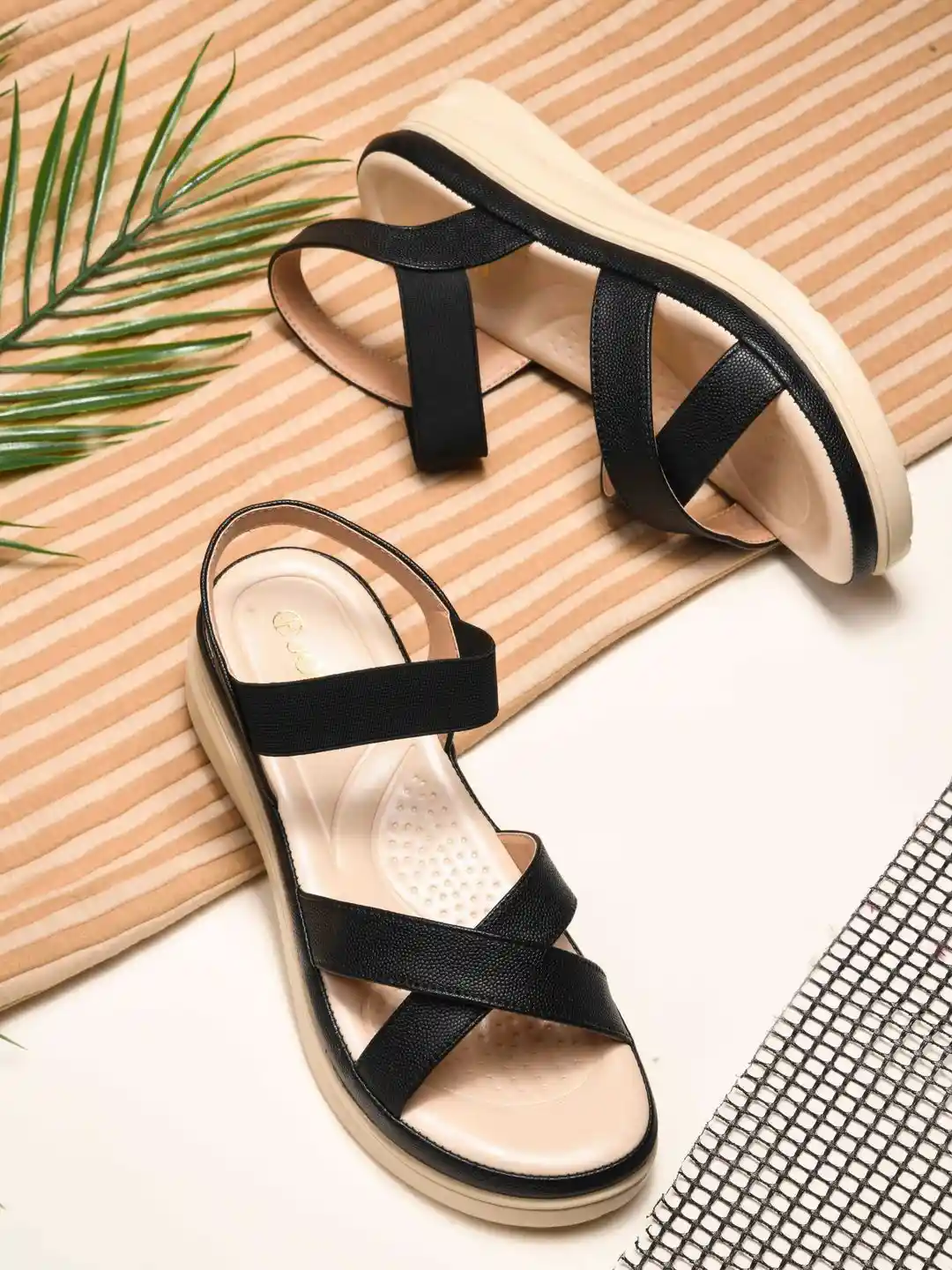 Buy JodyHub Women Textured Cross-Strap Open Toe Flats Heels for