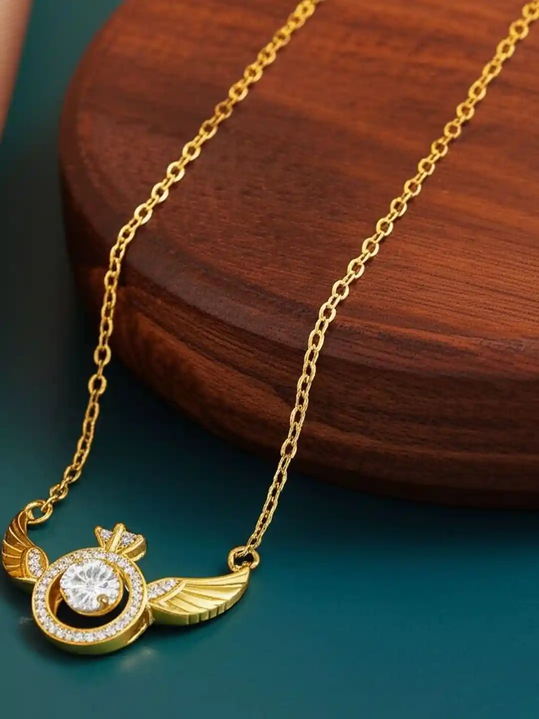 DressBerry Women Gold-plated Circle With Angel Wings Crystal Ring Pendant  Necklace