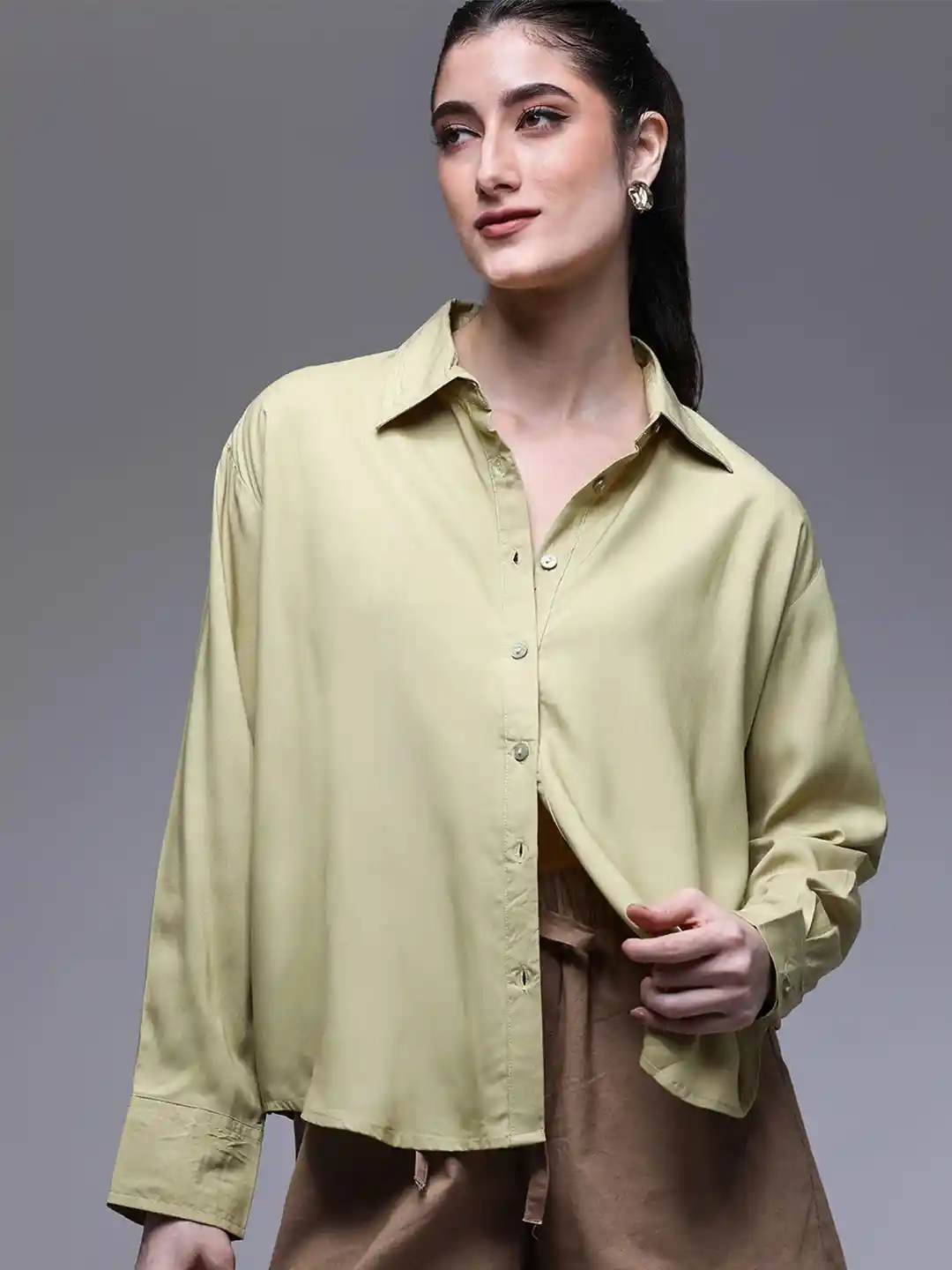 Buy Paper Cut Oversized Spread Collar Back Tie-Up Solid Casual