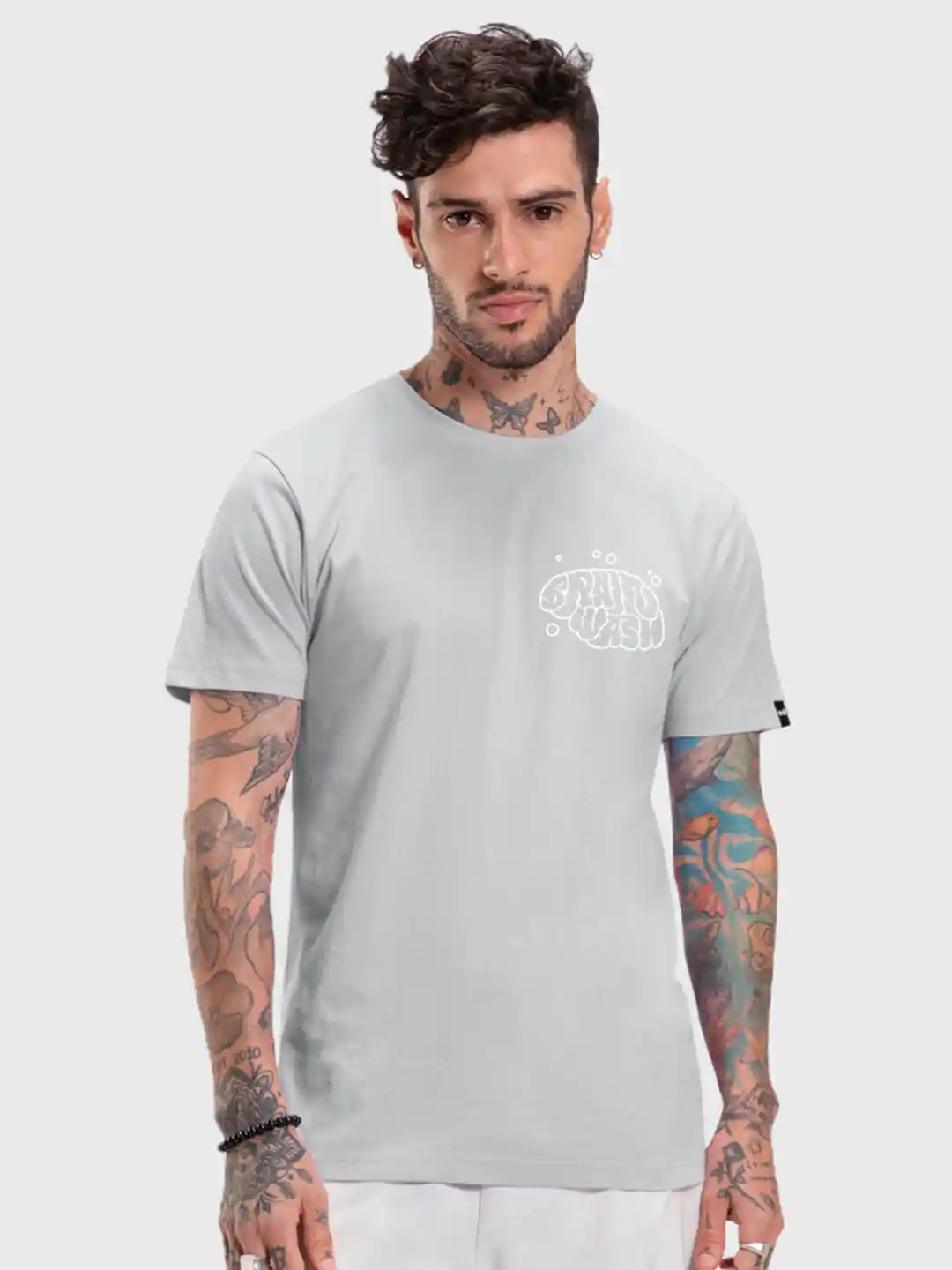Buy Bewakoof Grey Brain Wash Graphic Printed T-shirt Tshirts for