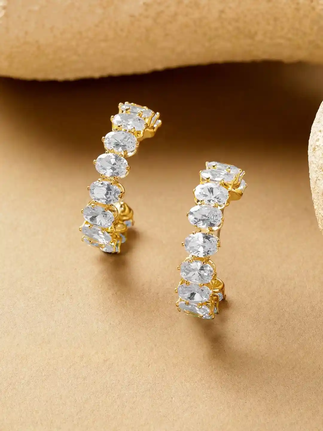 Rubans 18K Gold-Plated Crystal Cubic Zirconia Studded Luxury Hoop Earrings