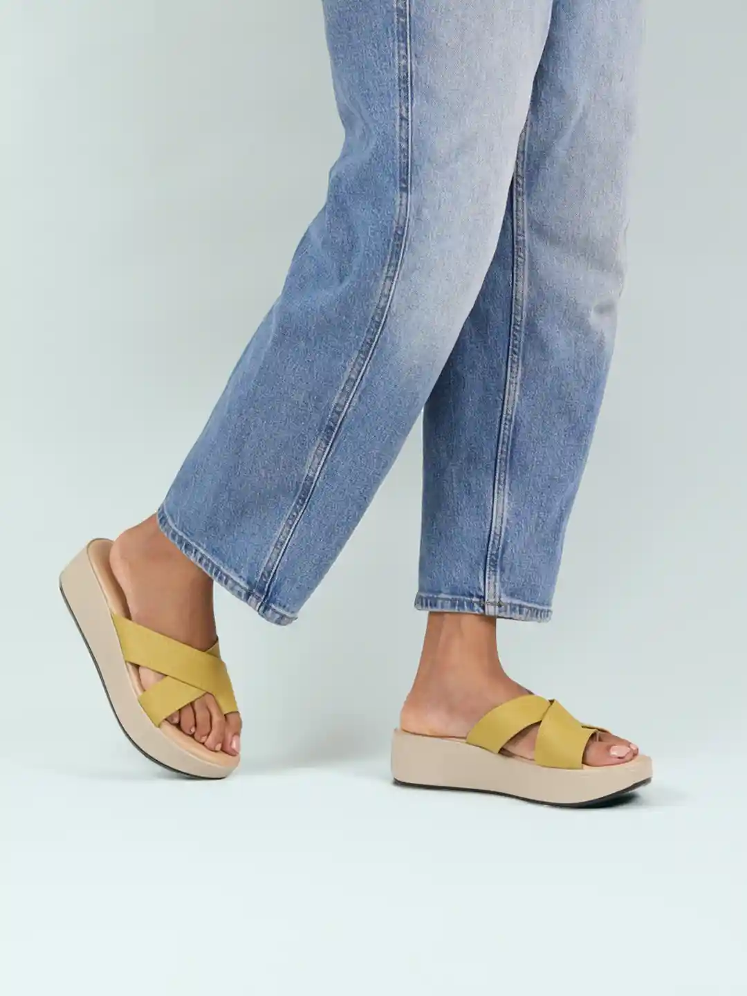 Buy Monrow Yellow PU Flatform Sandals Heels for Women 18837278