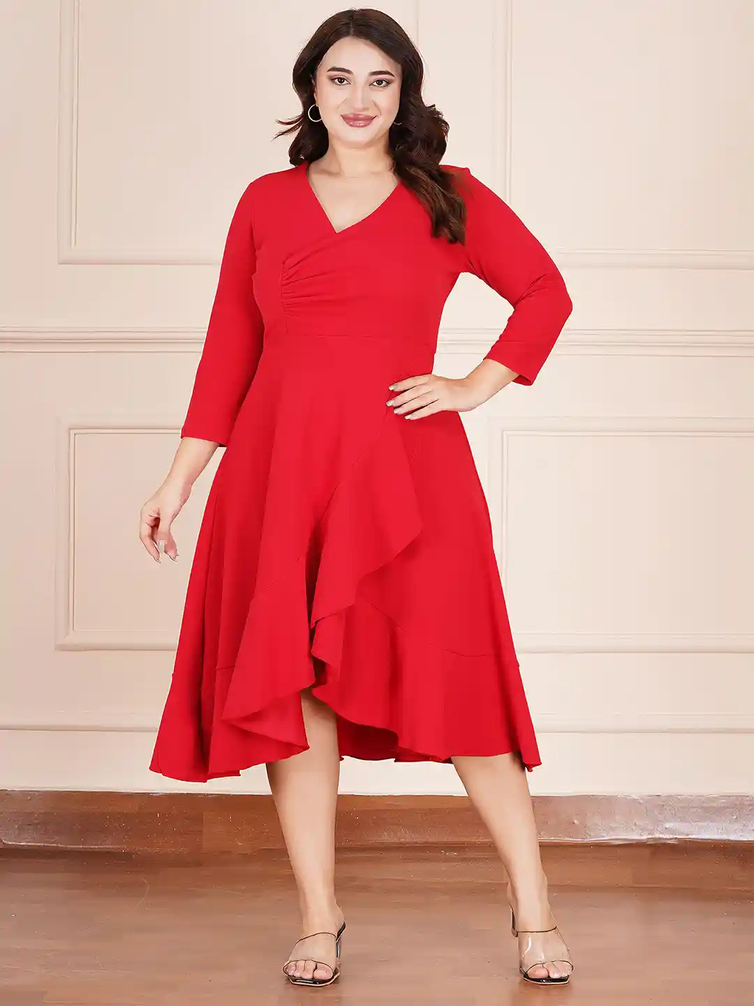 Buy AMEEZA Women Plus Size V-Neck Wrap Midi Dress Dresses for