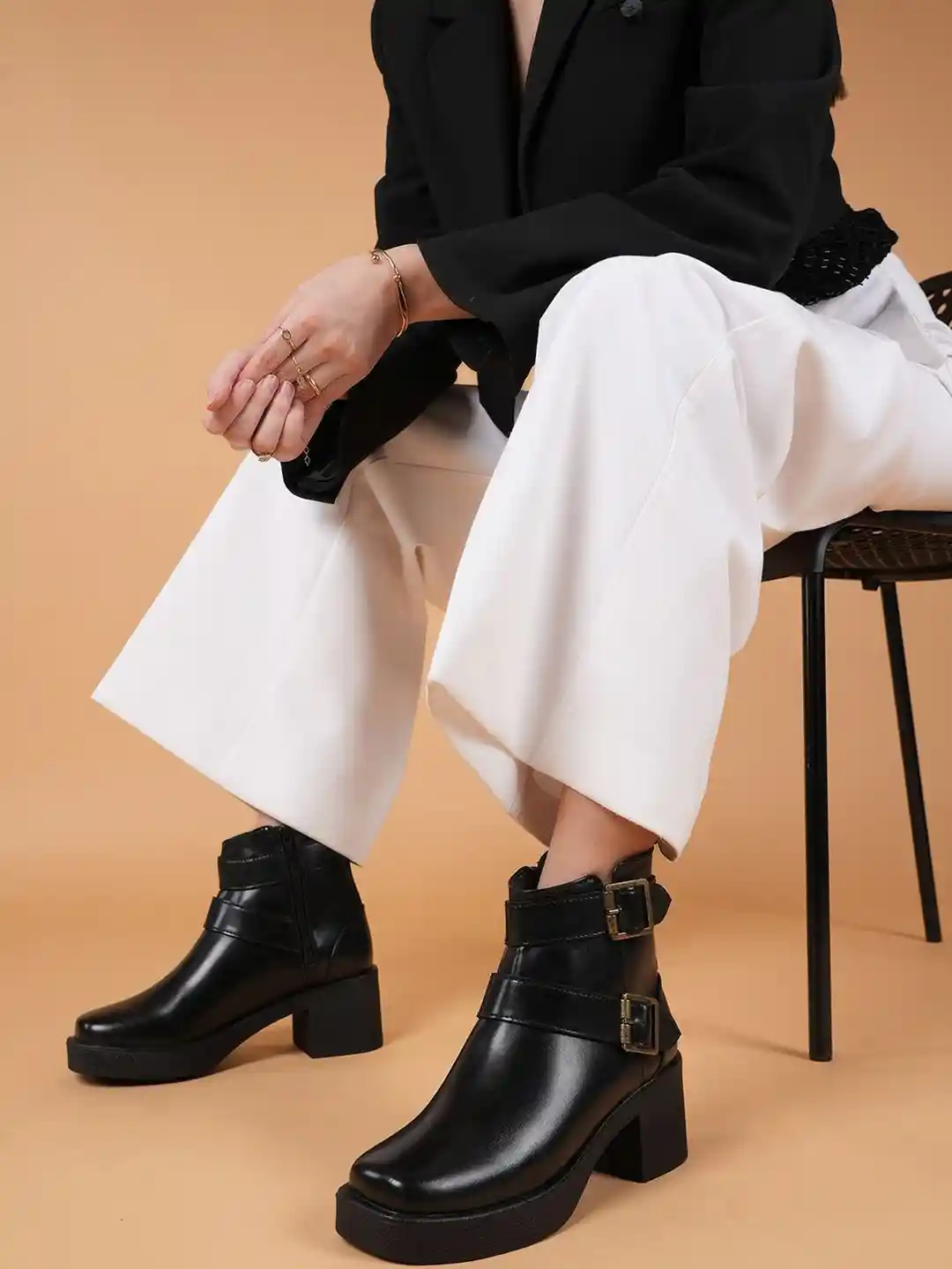 Buy DROP BOLD Women Square Toe Mid-Top Platform-Heeled Chelsea