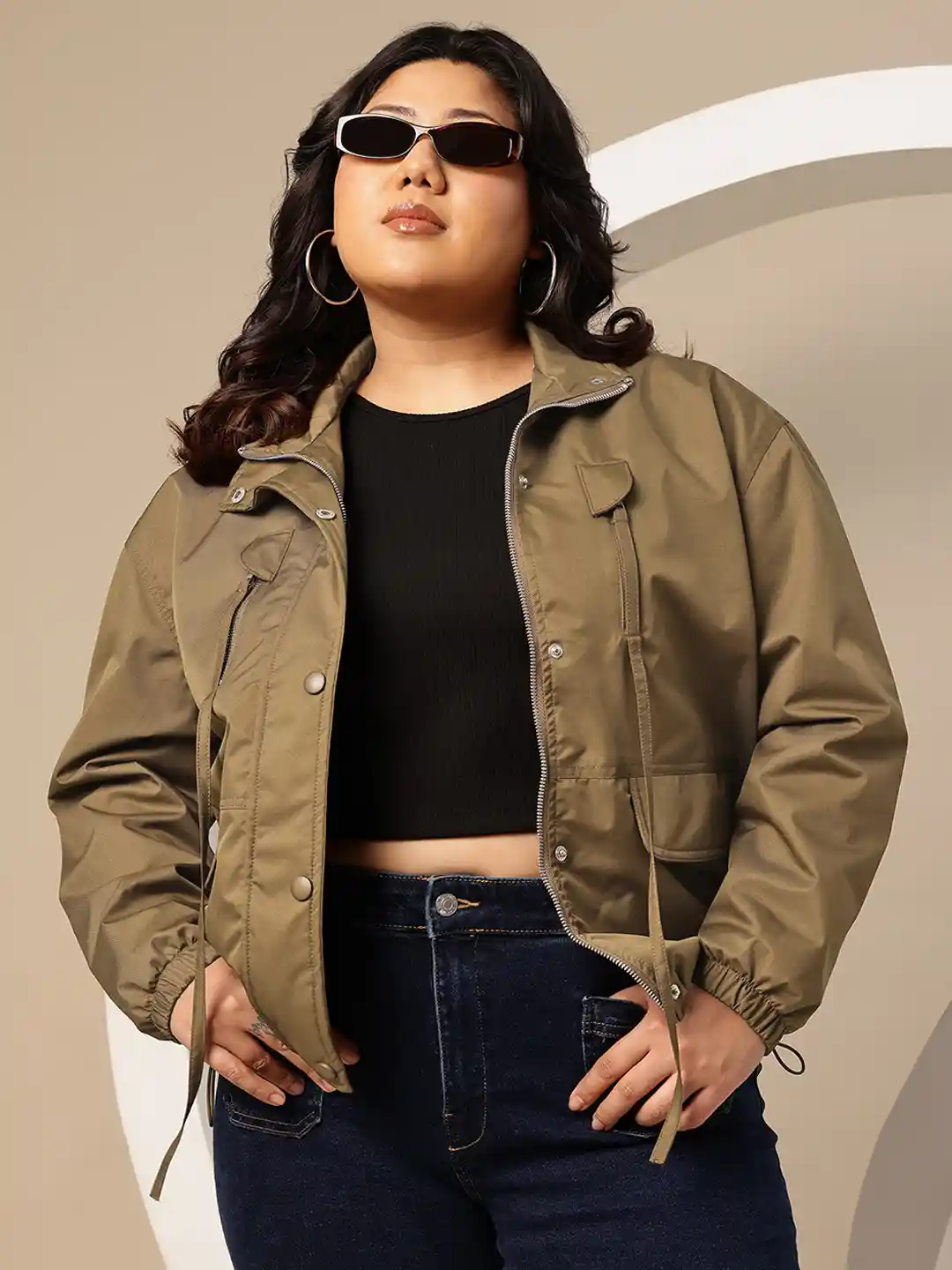 ジャケット・アウター detachable bomber tailored jacket Buy Sztori Plus Size Mock Collar Tailored Jacket with Toggled Hem