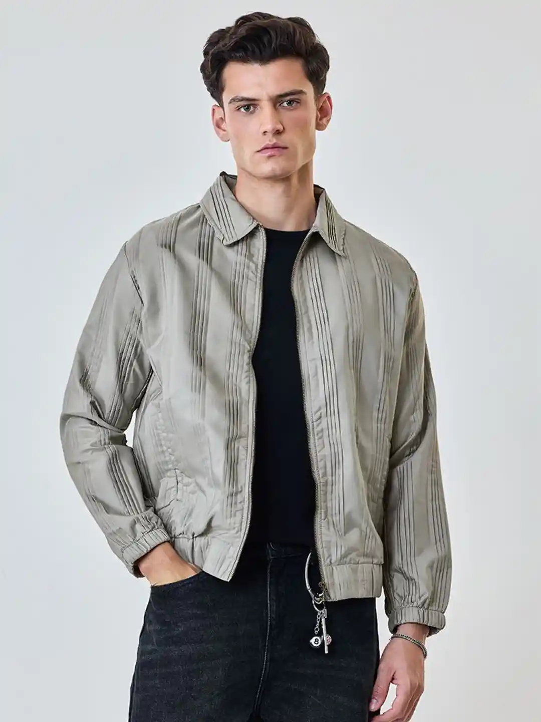 Buy Snitch Men Spread Collar Striped Bomber Jacket Jackets for