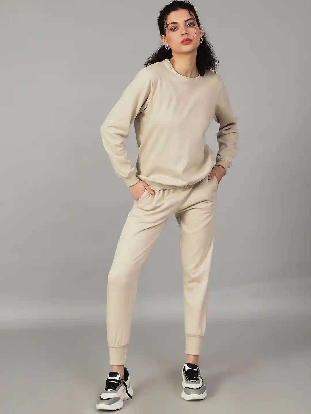 Buy UnaOne Women Solid Round Neck Cotton Fleece Sweatshirt and