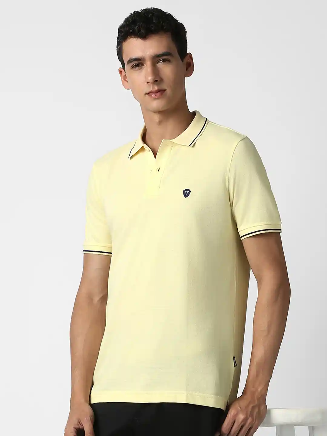 Buy Van Heusen Sport Men Cream-Coloured Solid Polo Collar T-shirt