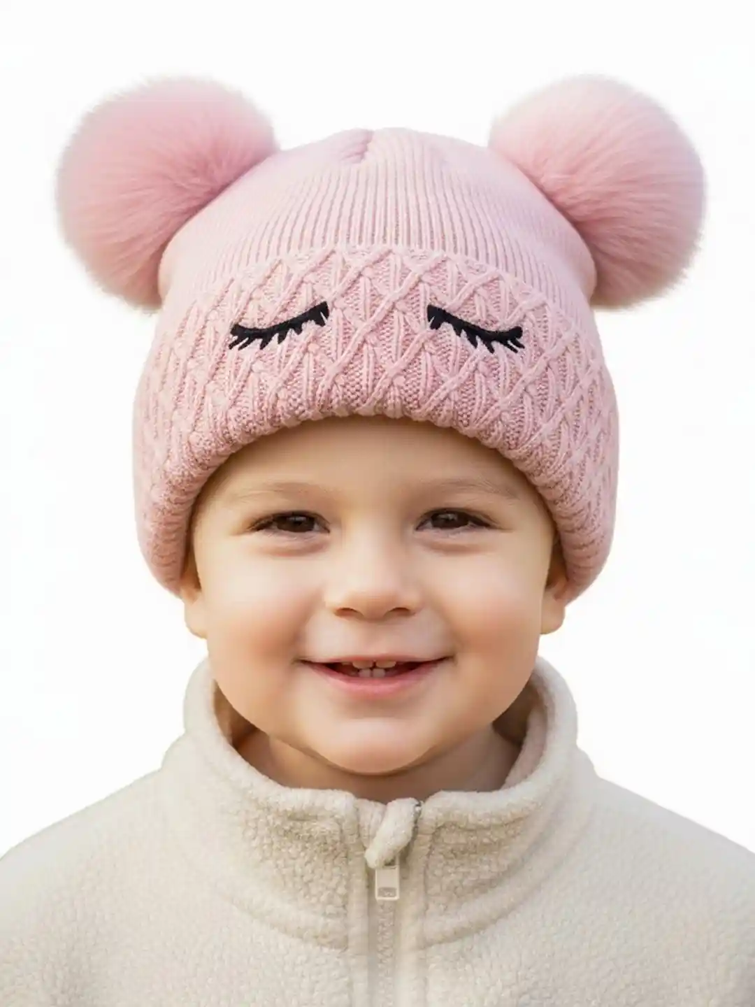 Buy Adorazone Kids Self Design Winter Cap with Fuzzy Pom Poms and