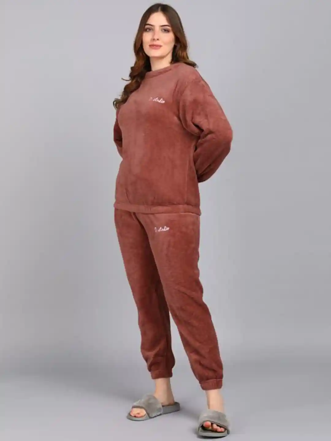 Buy GRX Women Round Neck Long Sleeves Pure Wool Night suit Night