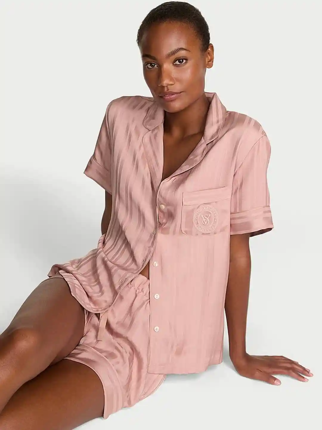 Buy Victoria's Secret Women Striped Glazed Satin Short Shirt
