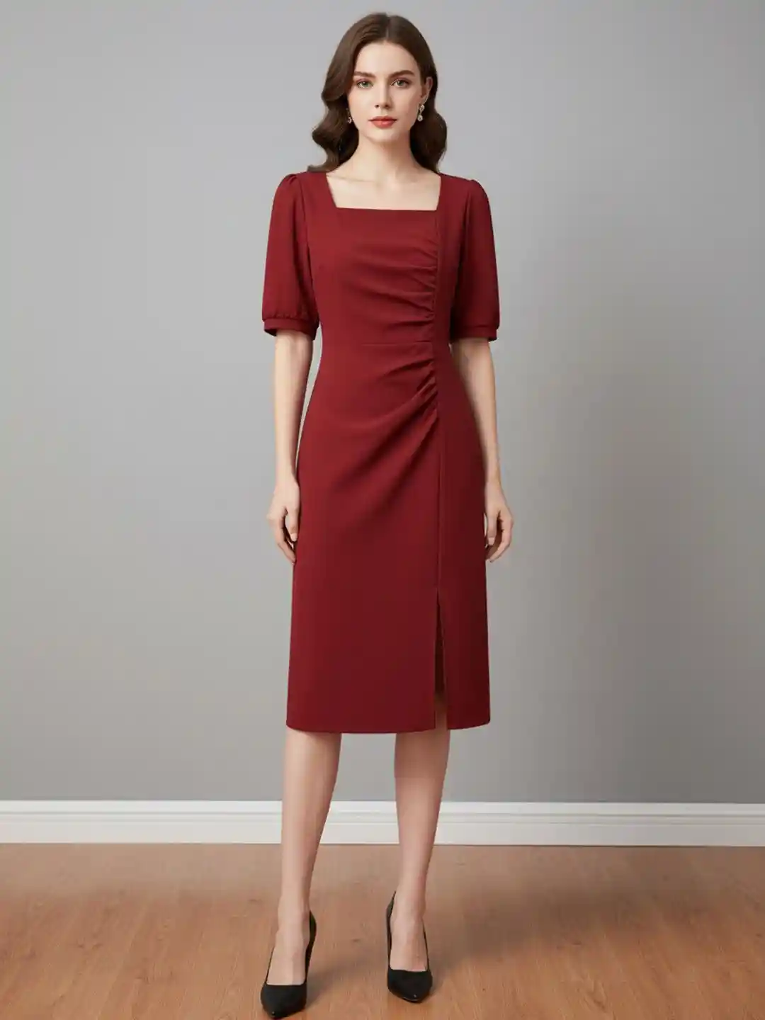 Buy HERE&NOW Women Puff Sleeve Sheath Midi Dress Dresses for