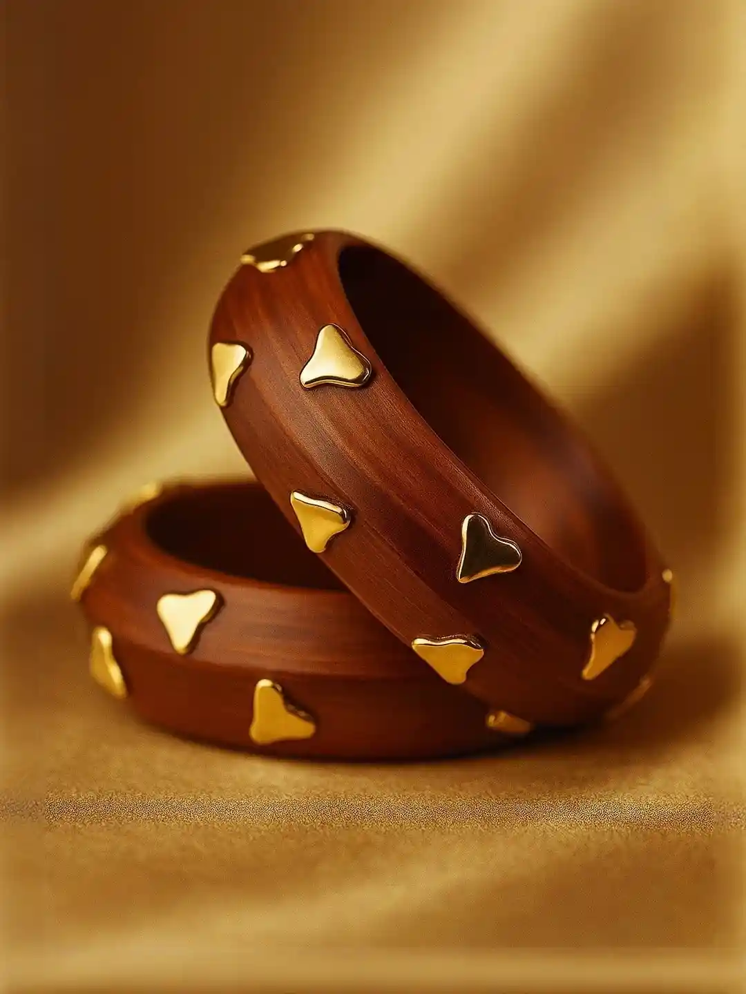 Buy ATIBELLE Women Set Of Gold-Plated Heart-Shaped Textured - Main Image