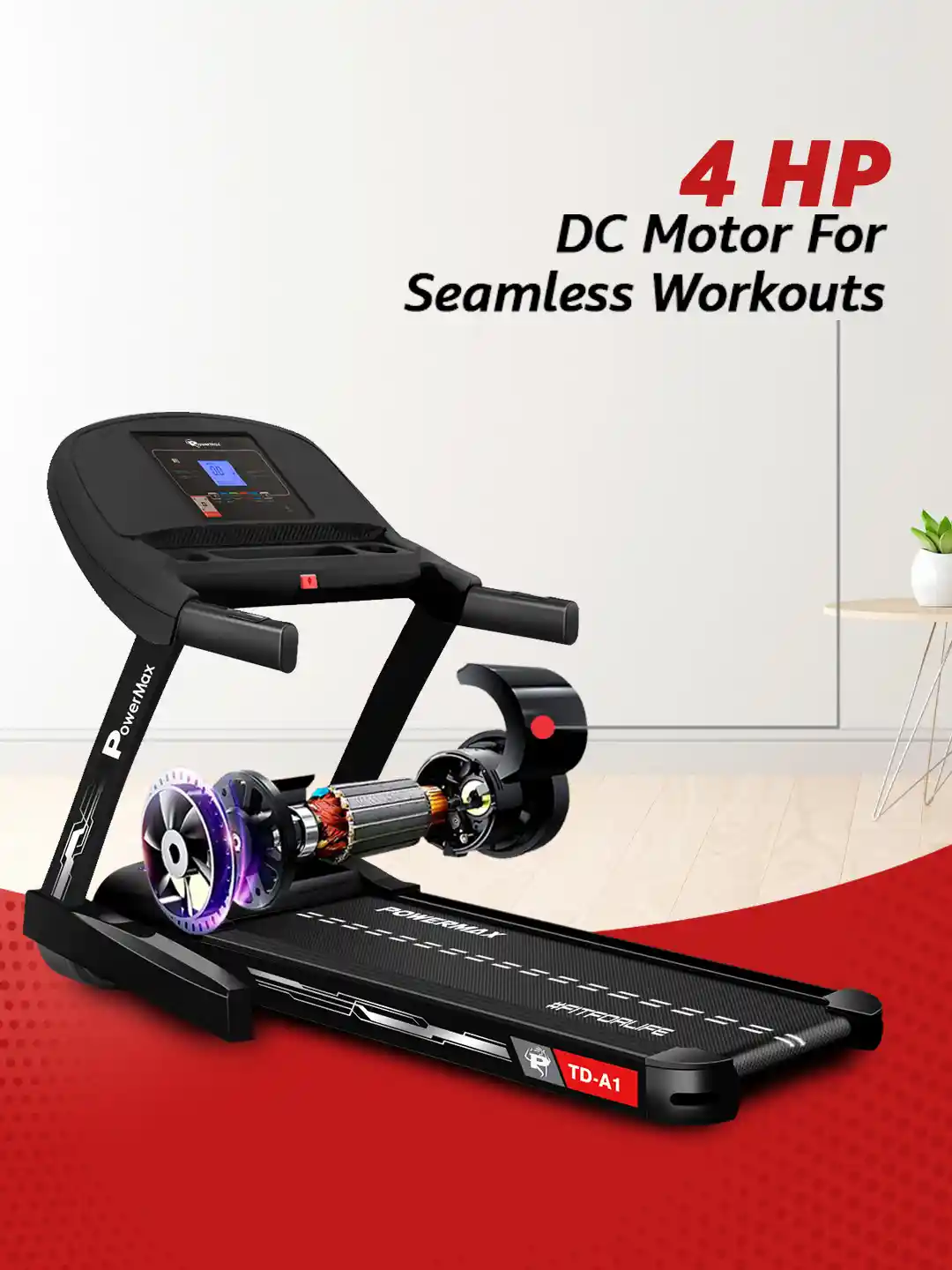 Buy PowerMax Fitness TD-A1 Motorised Foldable 6HP Peak Treadmill
