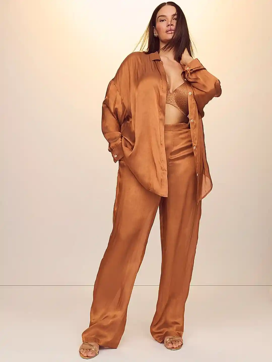 Buy Victoria's Secret Women Luxe Sheer Satin Button-Front Long