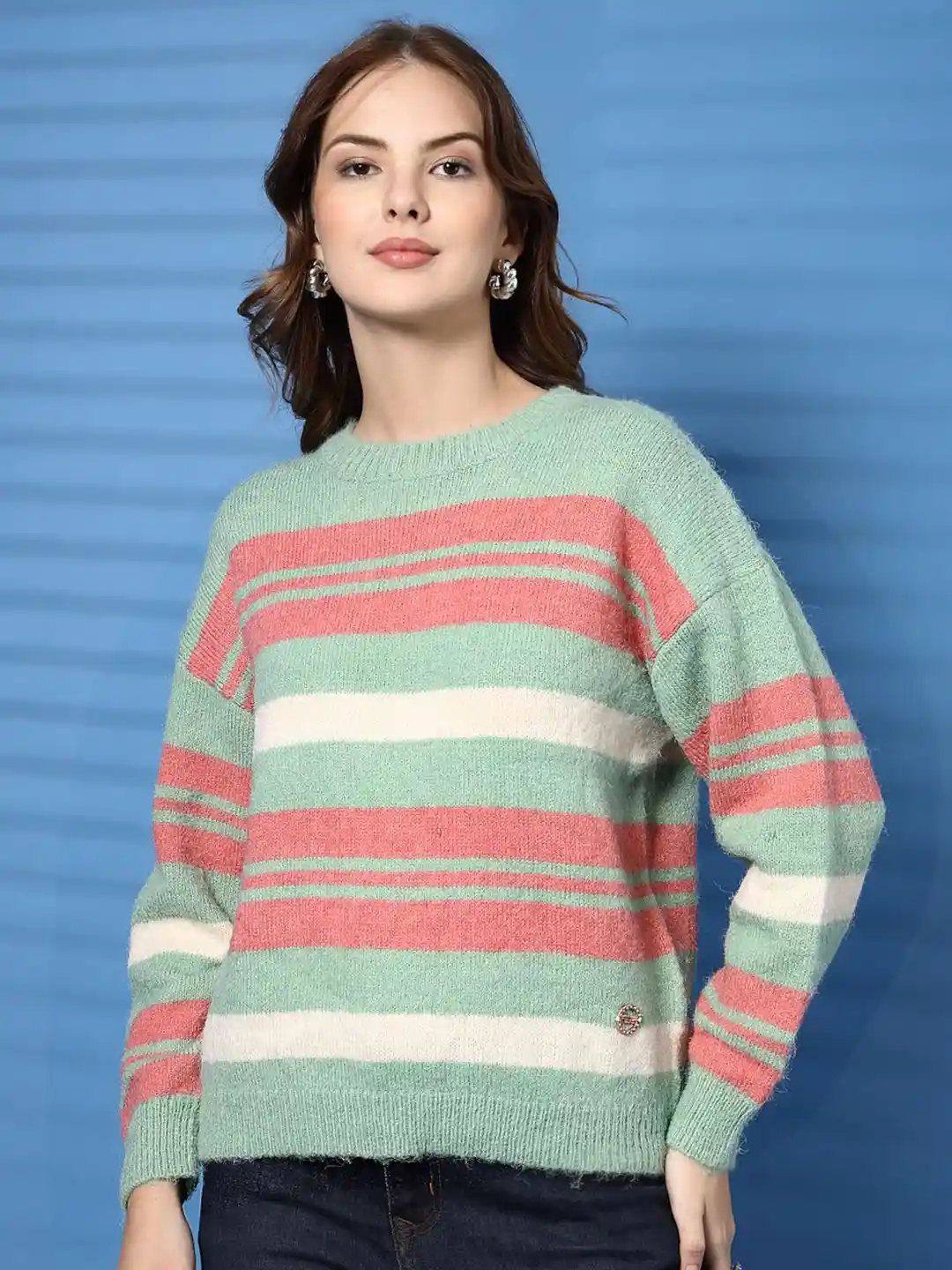 Buy Thirty Threads Women Striped Woollen Long Sleeve Pullover