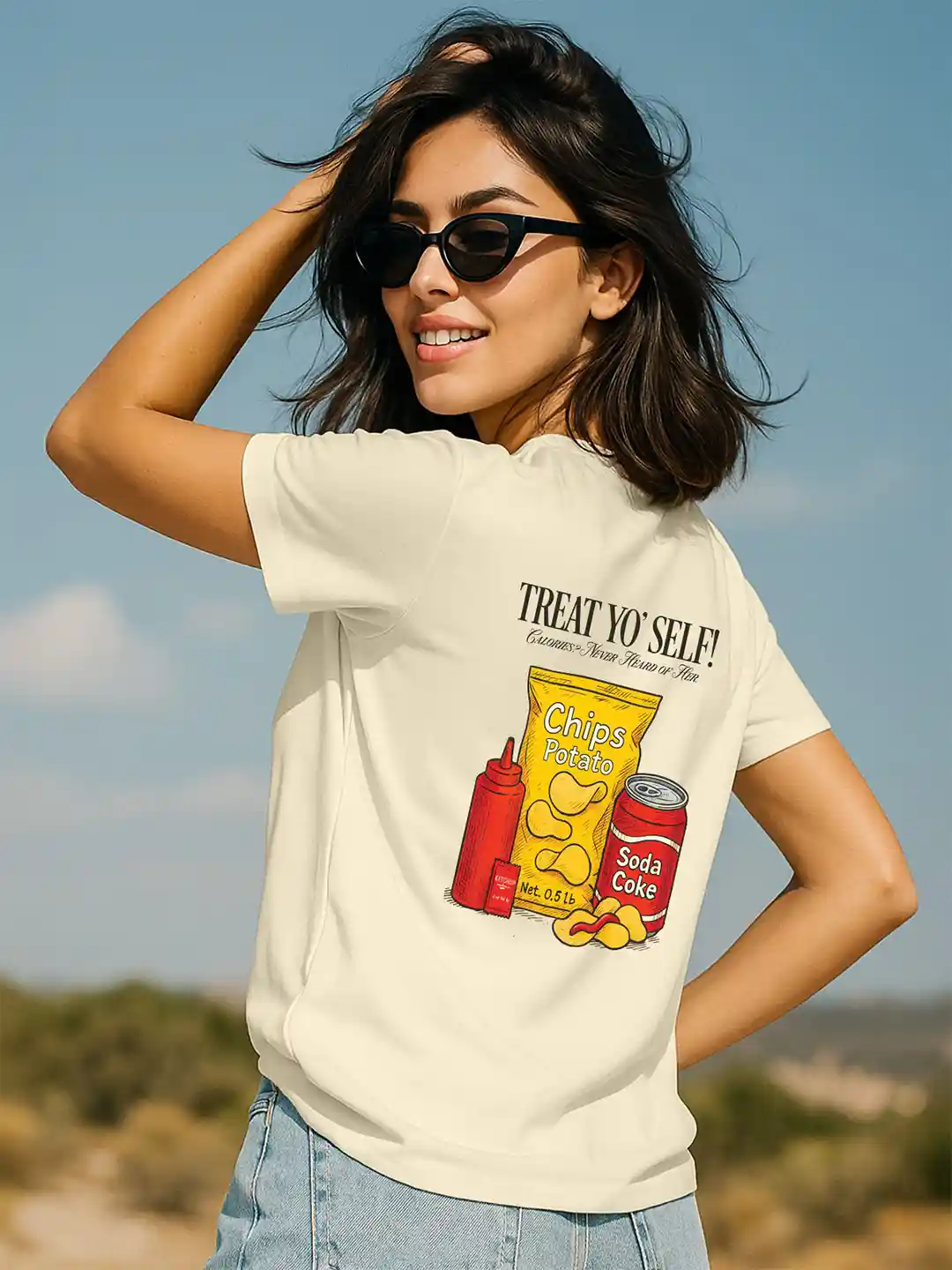 JUNEBERRY Women's Oversized Round Neck T-Shirt - Half Sleeve Printed Pure Cotton Tee - View #7