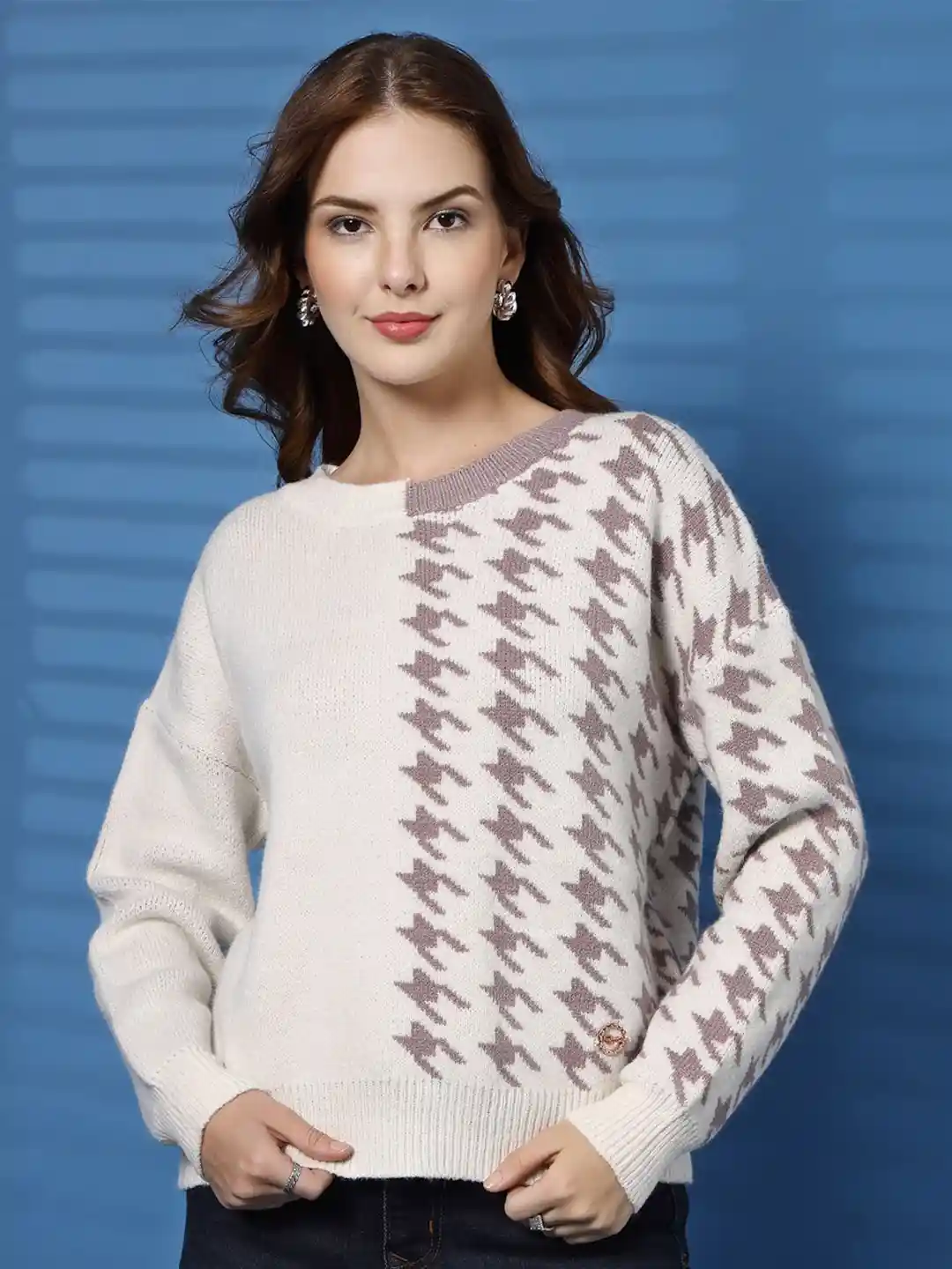 Buy Thirty Threads Women Self Design Round Neck Long Sleeves