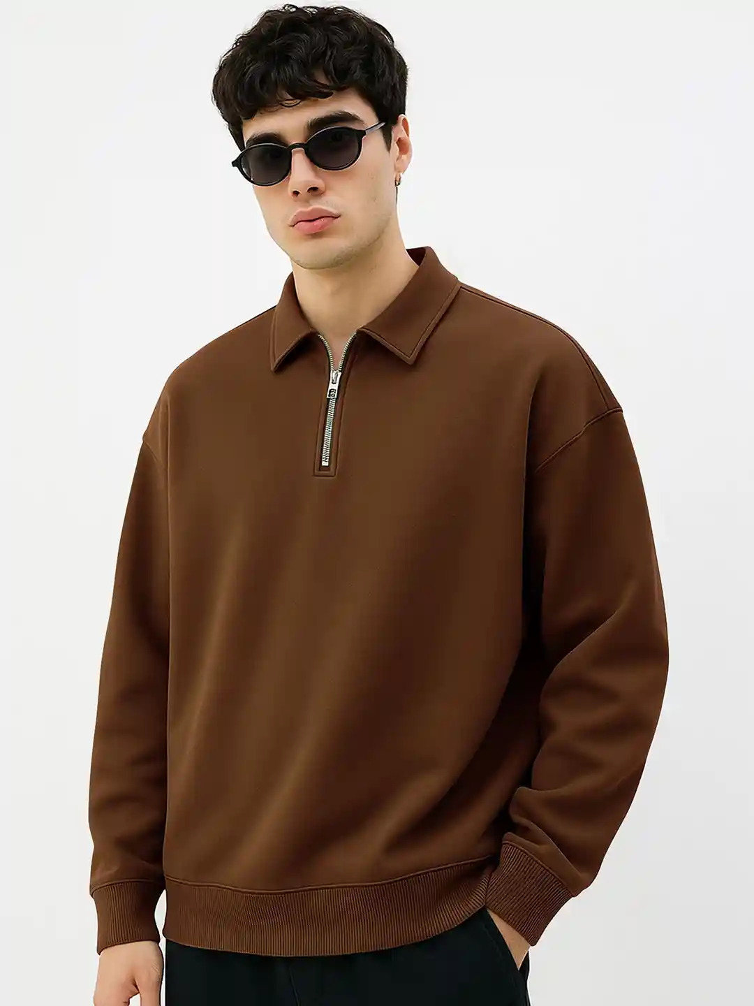 Buy Maniac Men Solid Polo Neck Full Sleeve Half Zipper Pullover