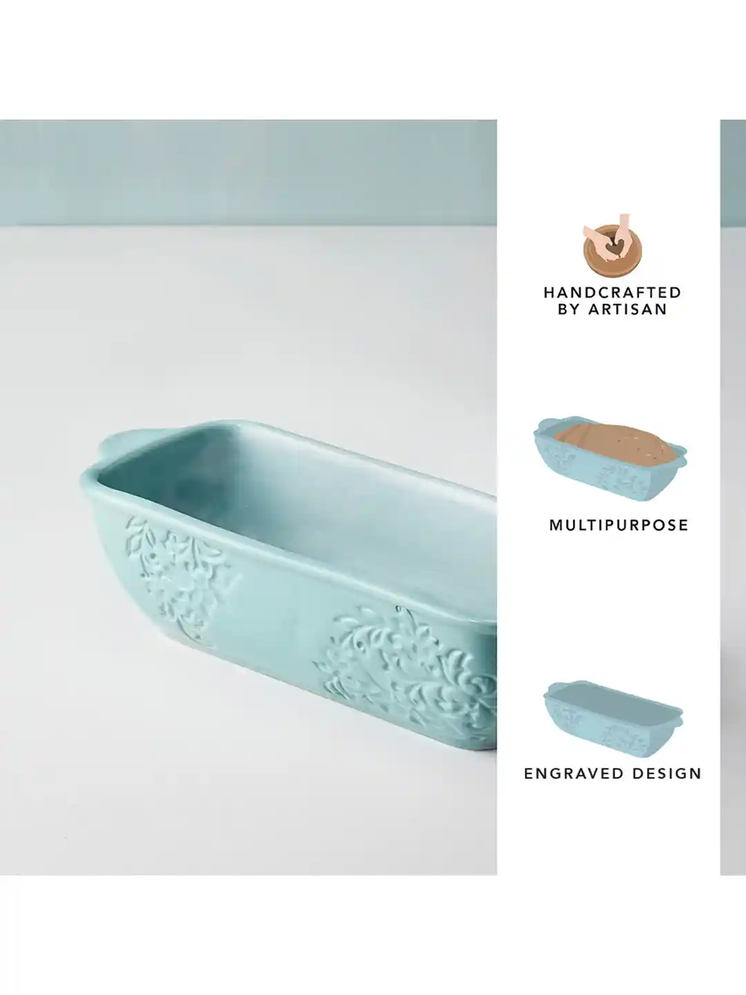 Buy ellementry Blue Upper Crust Ceramic Loaf Pan Bakeware for