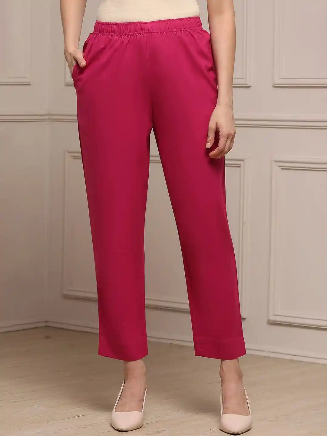 Buy Biba Women Mid-Rise Regular Fit Cotton Trousers Trousers for