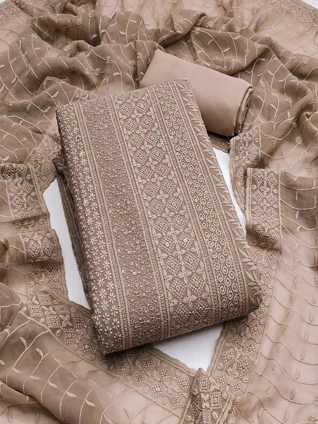 Buy Peachmode Floral Thread Embroidery and Sequins Georgette