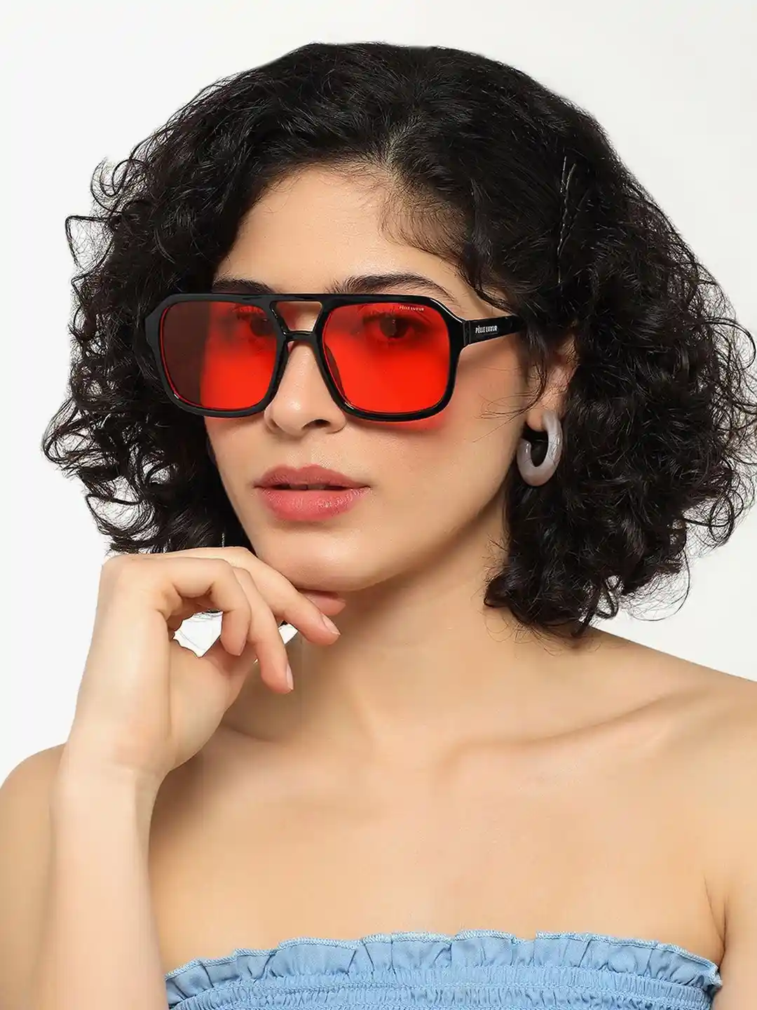 Buy PELLE LUXUR Unisex Red Lens Black Aviator Sunglasses with