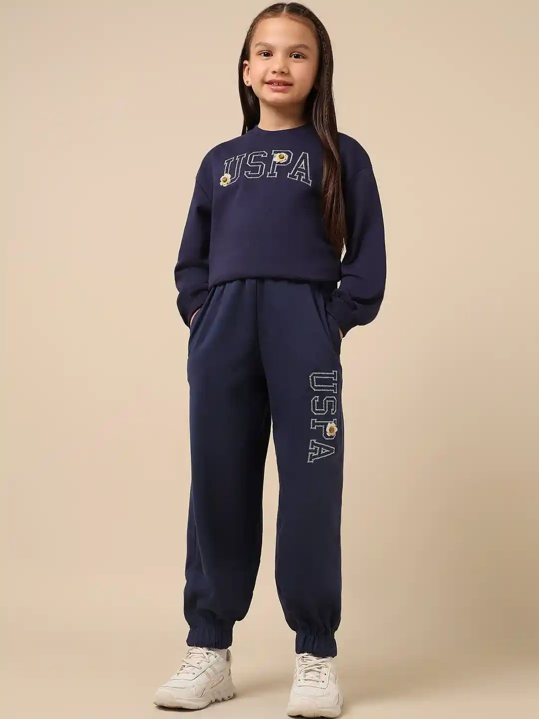 Buy Polo Kids Girls Solid Mid-Rise Joggers Track