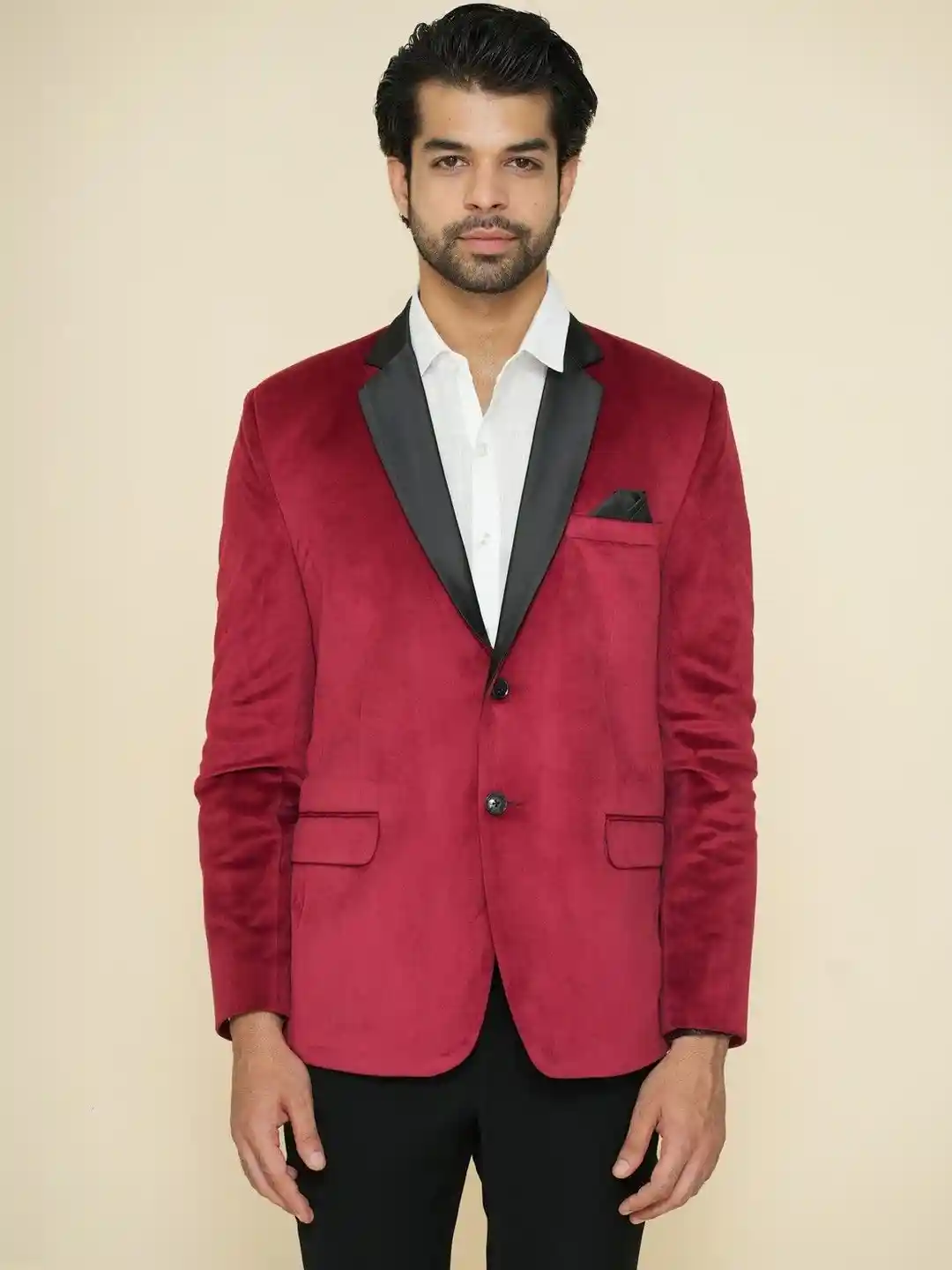 Blazer Mens Velvet Red Velvet Blazer Black Lapel Pants Red Suit