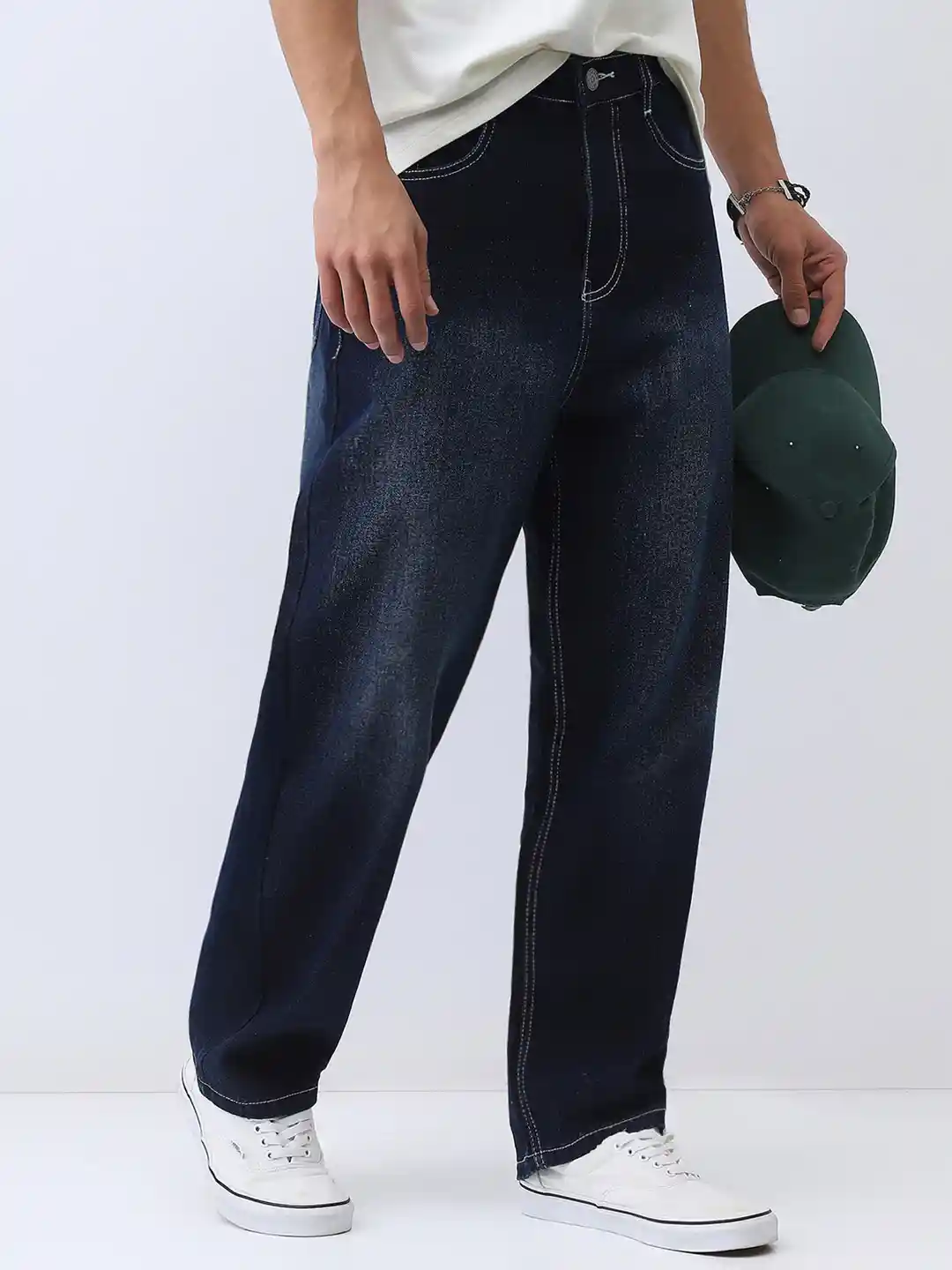 Buy Urbano Fashion Men Cotton Dark Blue Loose Baggy Fit Washed