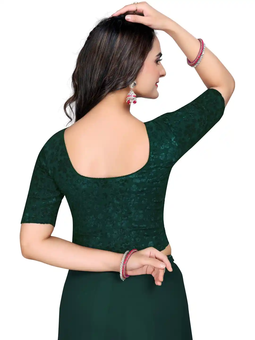 Buy SHREEJI DESIGNER Woven Design Round Neck Short Sleeves Saree