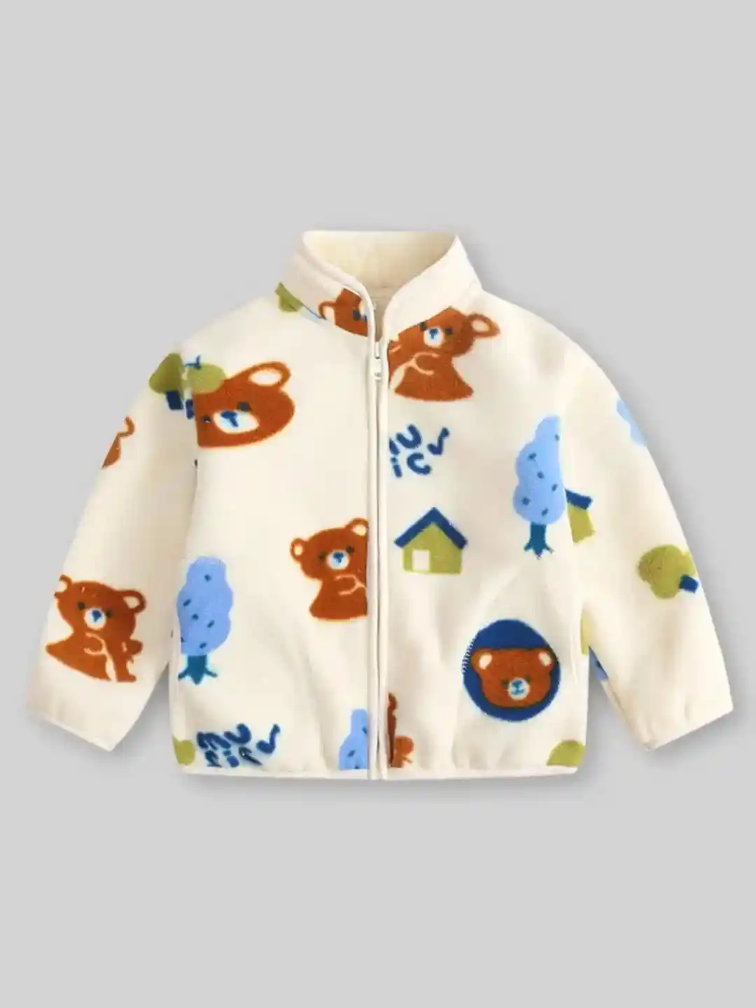 Buy INCLUD Girls Apricot Teddy Bear Printed Fleece Zipper Jacket
