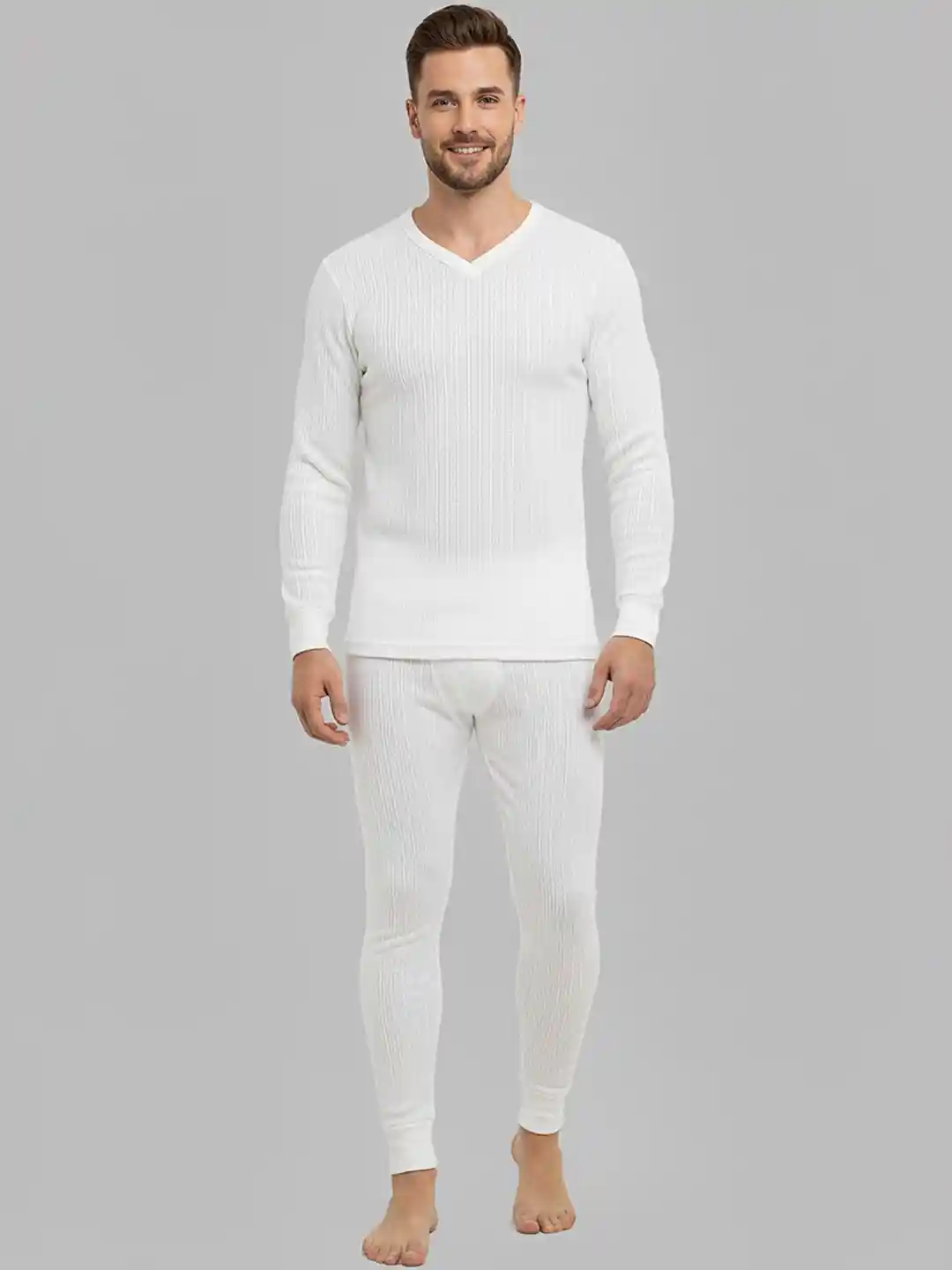 Lux Cozi Men Ribbed V-Neck Full Sleeves Thermal Set