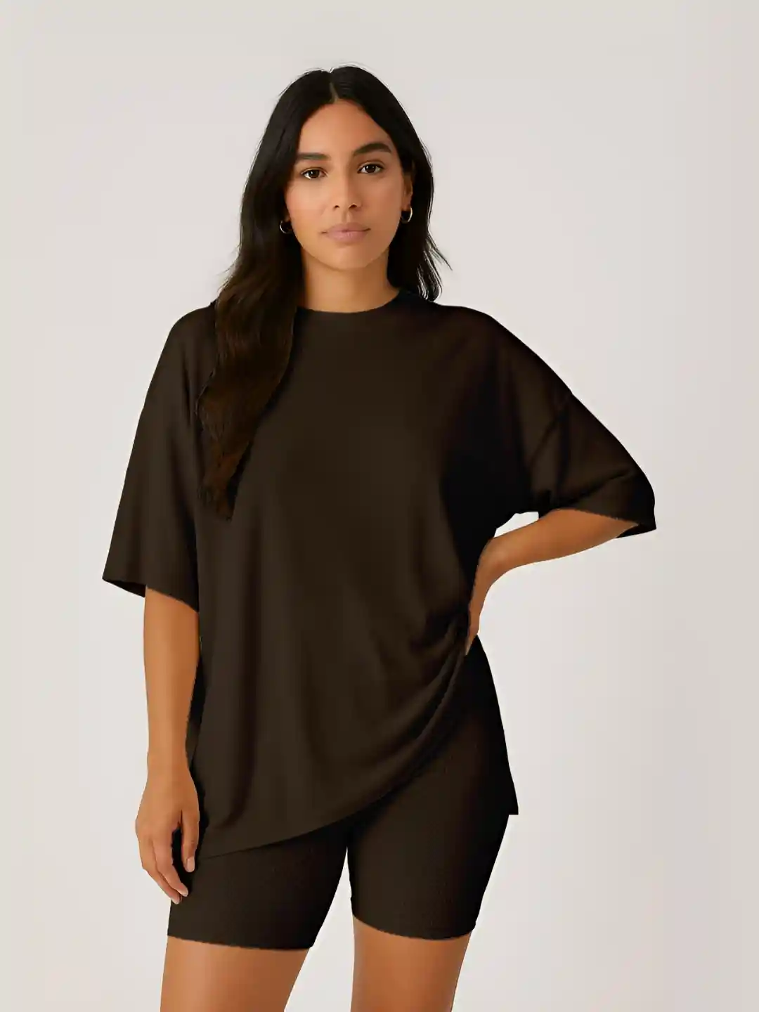 Buy Moomaya Round Neck Oversized T-Shirt With Biker Shorts Co