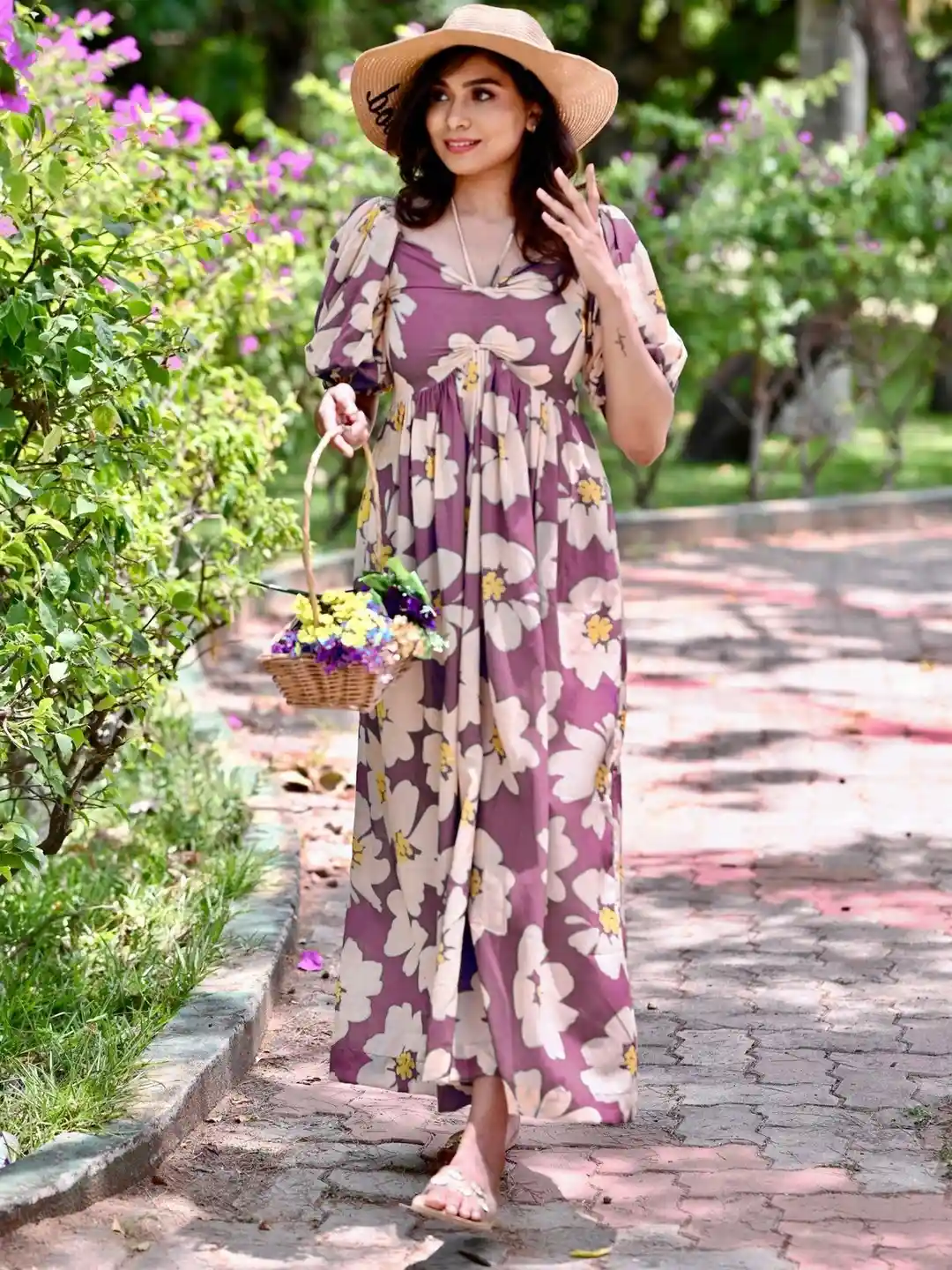 Buy BlueRang Women Floral Print Halter Neck Puff Sleeves Empire