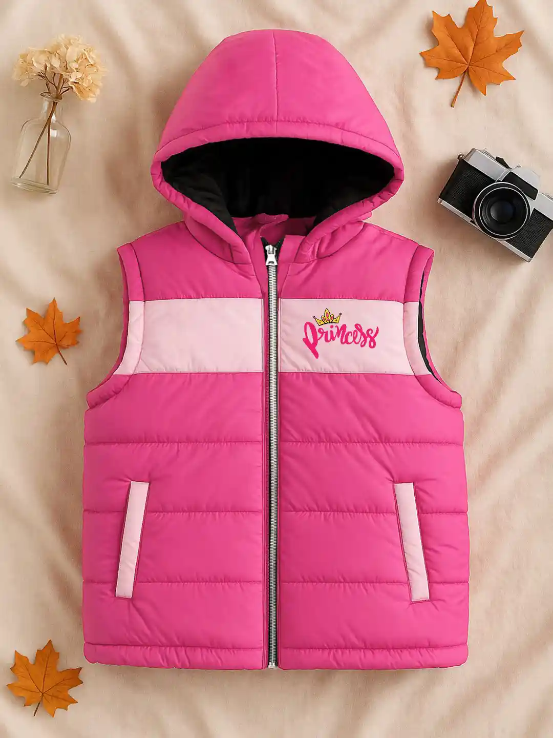 Buy YK X Trampoline Girls Colourblocked Hooded Sleeveless Puffer