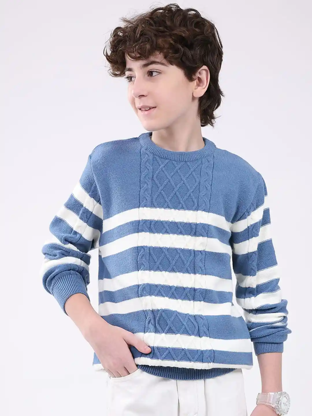 Buy Monte Carlo Boys Cable Knit Self Design Woollen Pullover