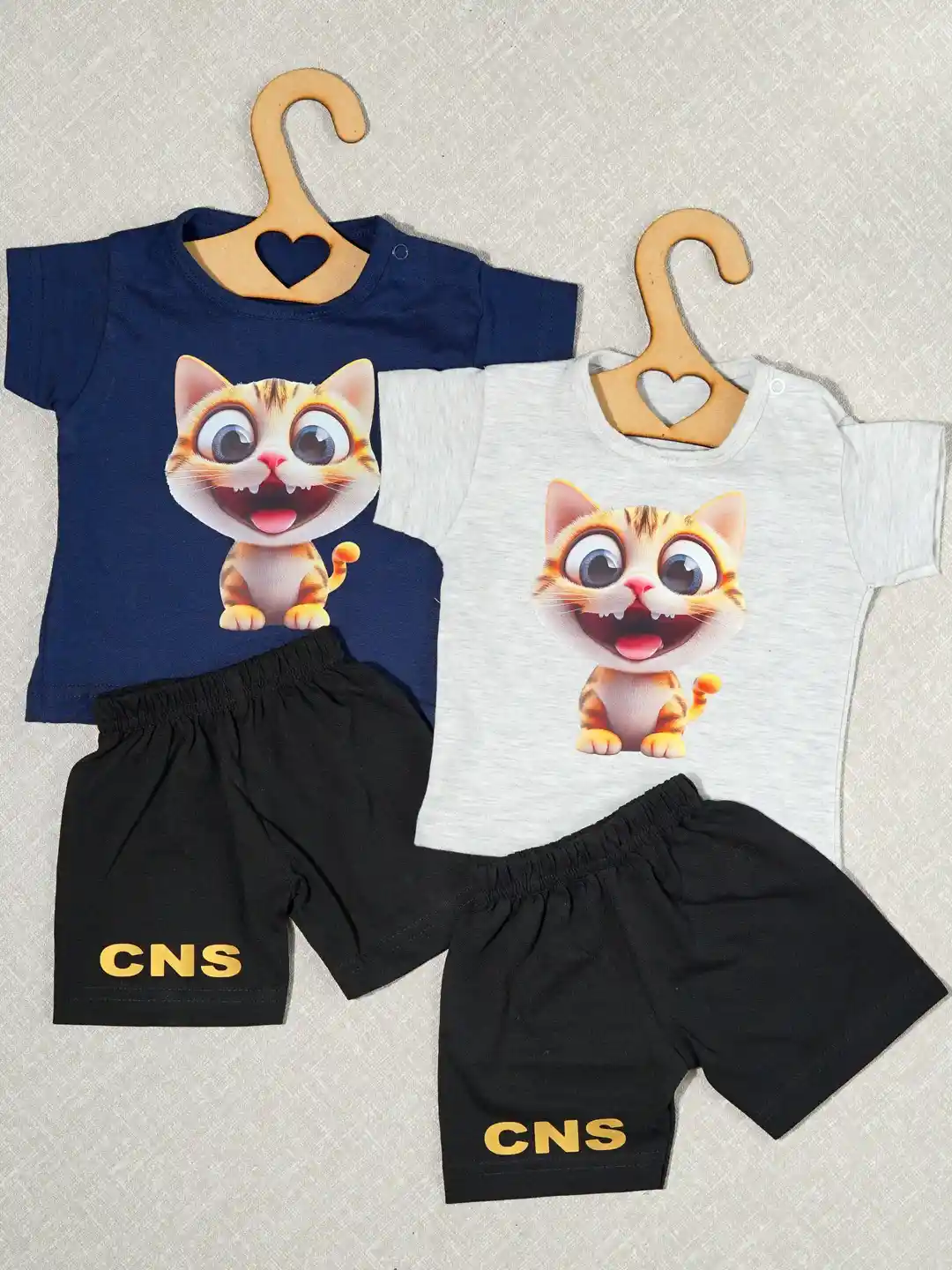 CRAZE N STITCH Boys Multi Colored Set Of Cotton Cat Print T-shirt Shorts