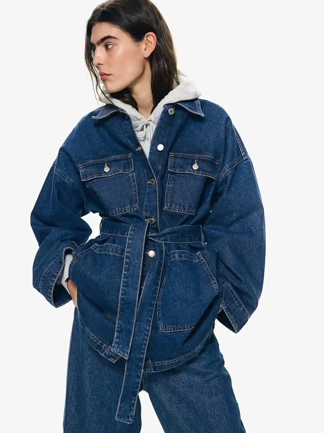 Buy H&M Women Tie-Belt Denim Jacket Jackets for Women 30881986