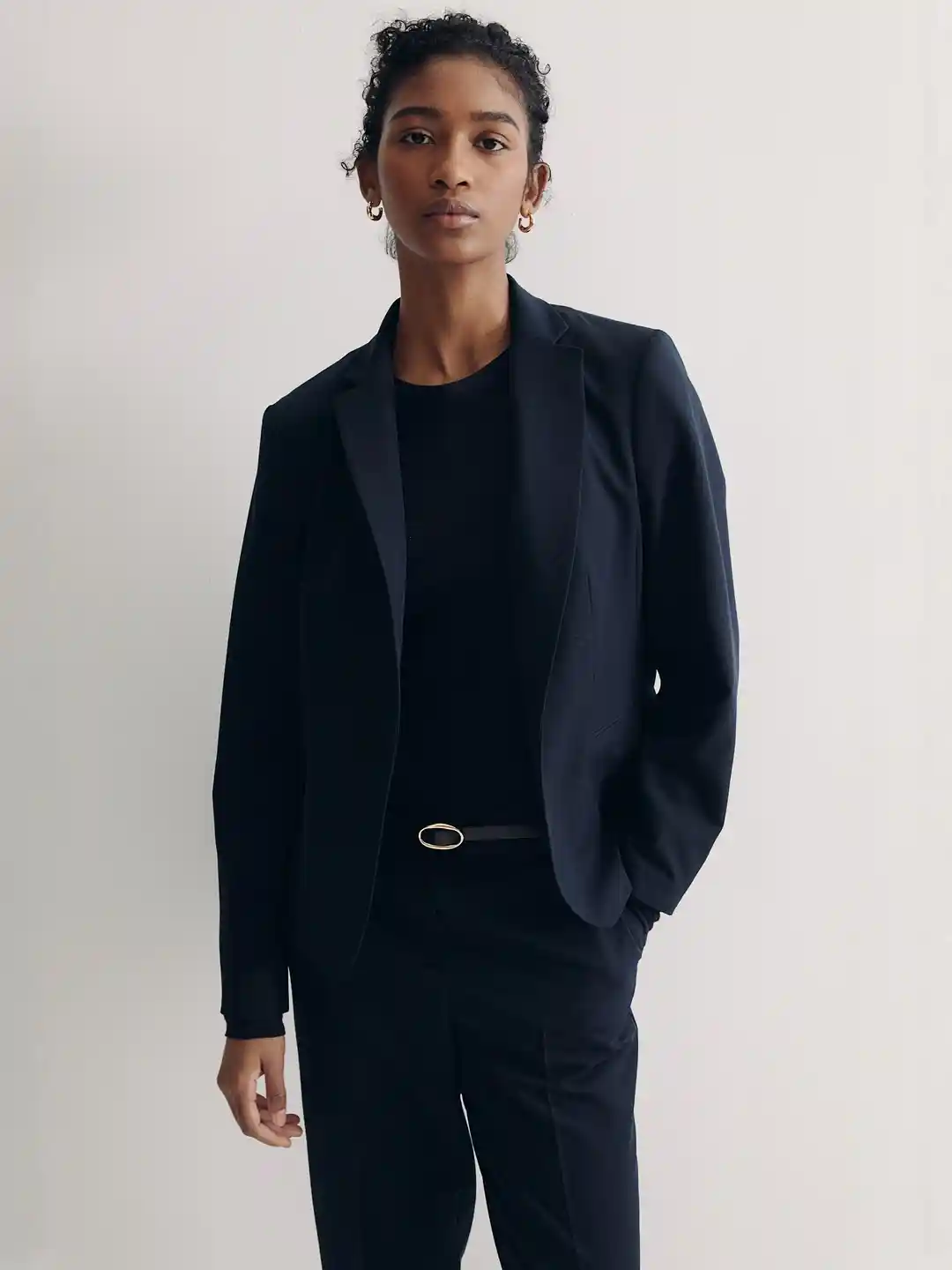 Buy H&M Women Navy Blue Fitted Jacket Blazers for Women 16509330