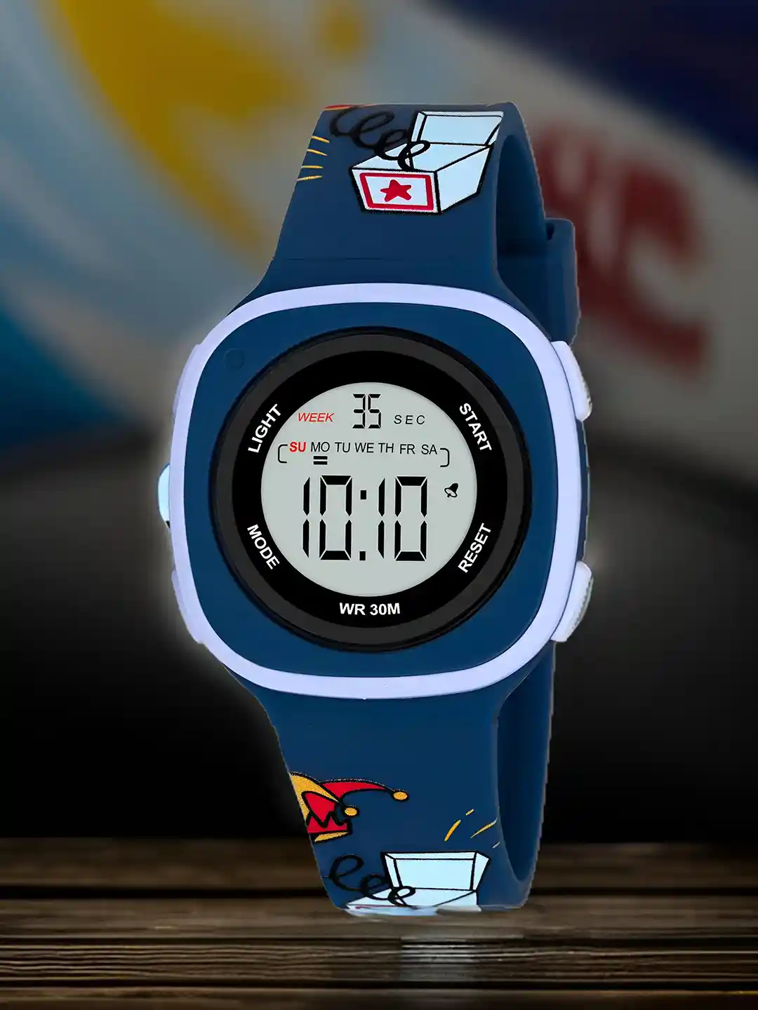 EWWE Unisex Kids Printed Dial Straps Digital Multi Function Watch 2207  Square-DarkBlue