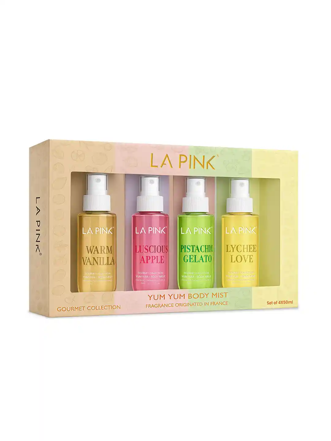 La Pink Set Of Warm Vanilla, Luscious Apple Pistachio Gelato Body Mist  50 ml Each