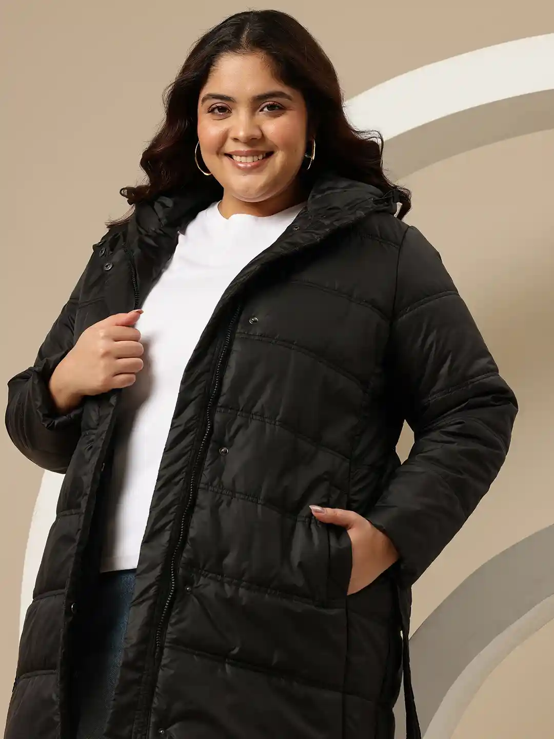 Sztori Plus Size Hooded Longline Padded Jacket