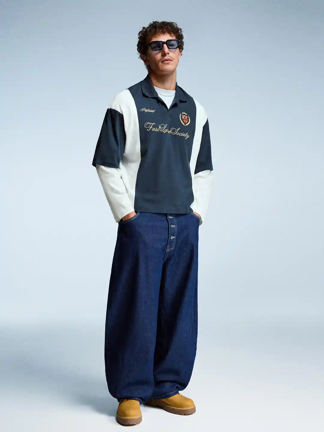 Bershka Men Colourblocked Polo Collar Short Sleeves Boxy Fit Cotton T-shirt