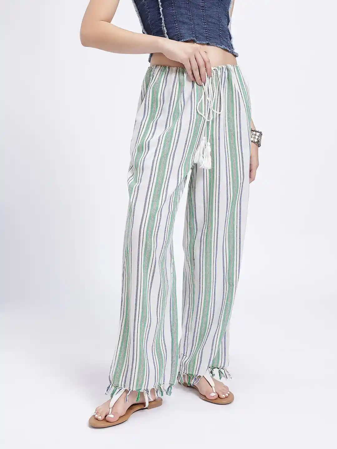 パンツ not conventional string pants FREE SIZE Buy glitchez Women Vertically Striped Pure Cotton Straight Fit