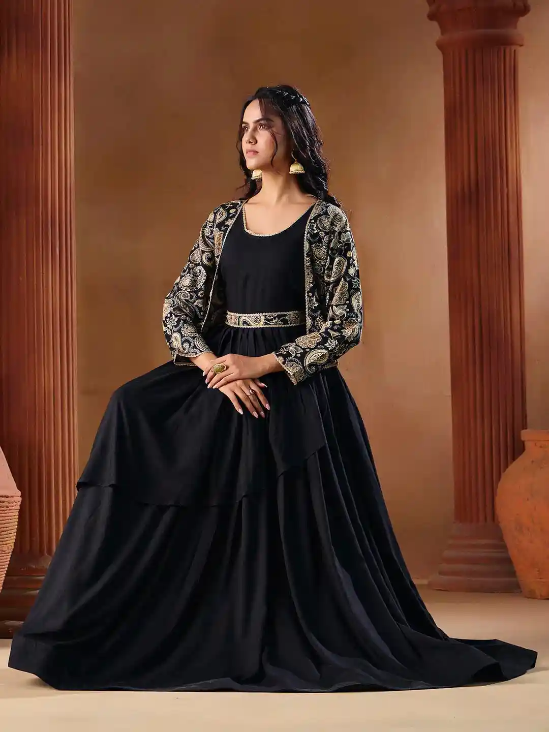 Ethnic Dress Gown With Jacket For Women Ethnic Dress Long Black